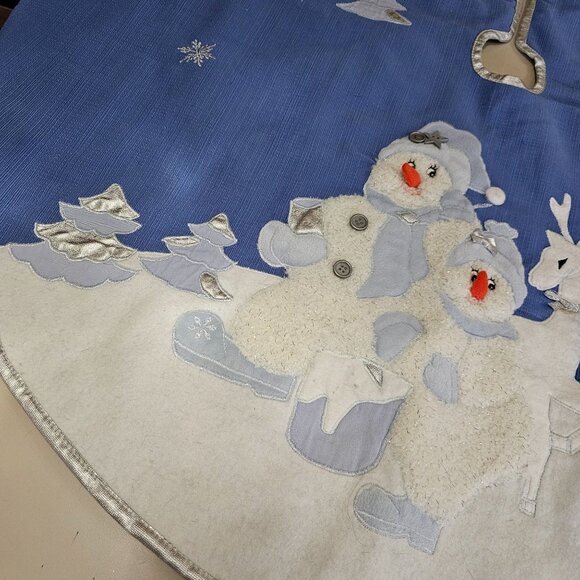 Snow Buddies Tree Skirt 1995 Christmas vtg Pottery Barn 40" blue holiday season - Picture 5 of 14